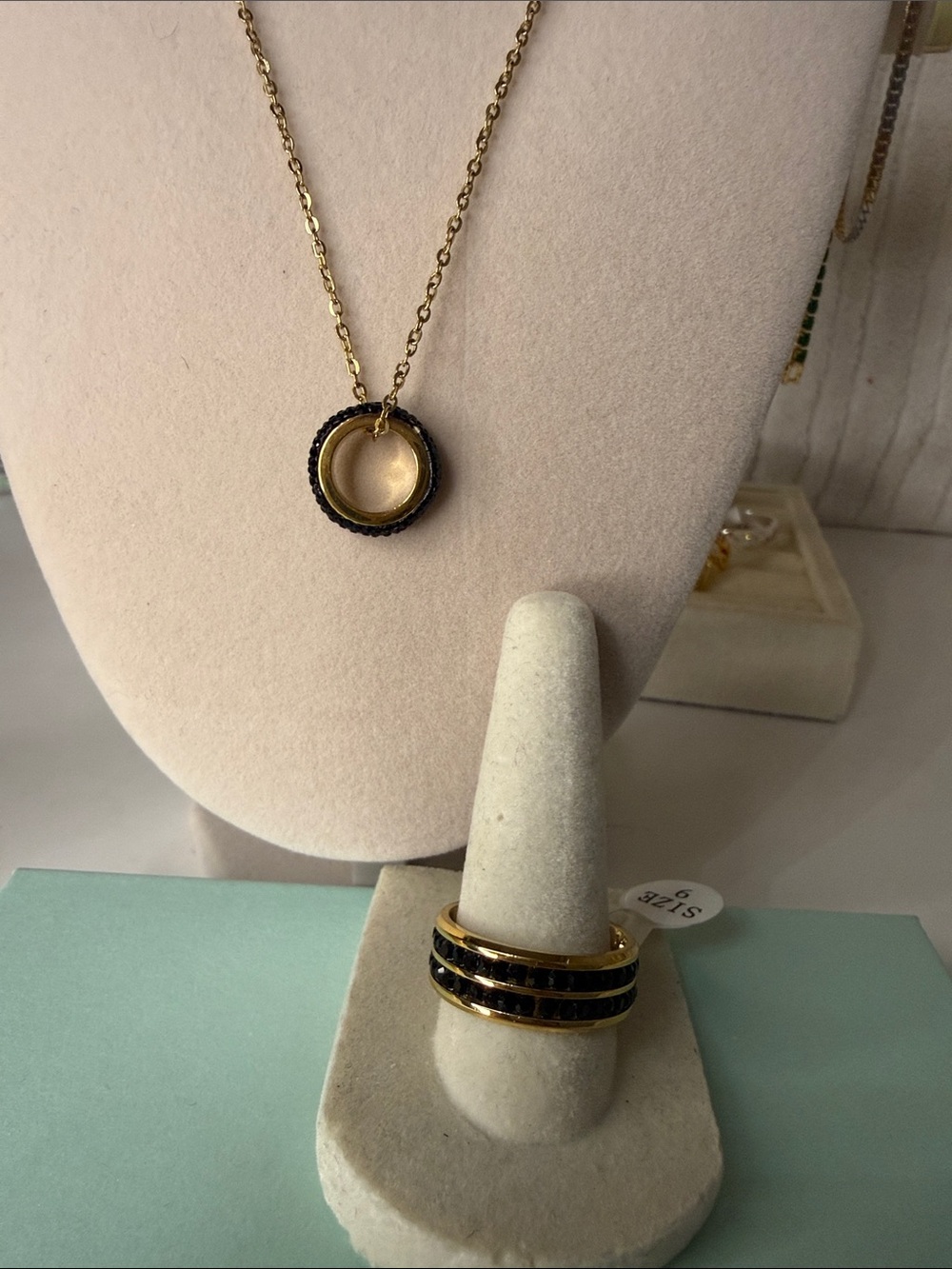 Gold and Black Ring & Necklace Set - Women Jewelry